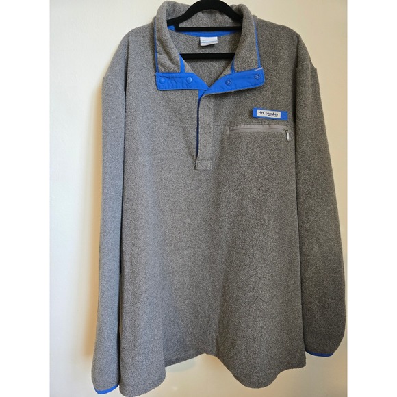 Columbia Mens Fleece Pullover Snap Neck Long Sleeve Pocket Gray - Picture 1 of 8